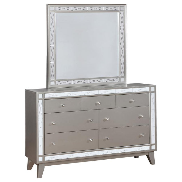 Leighton - 7-Drawer Dresser With Mirror - Metallic Mercury