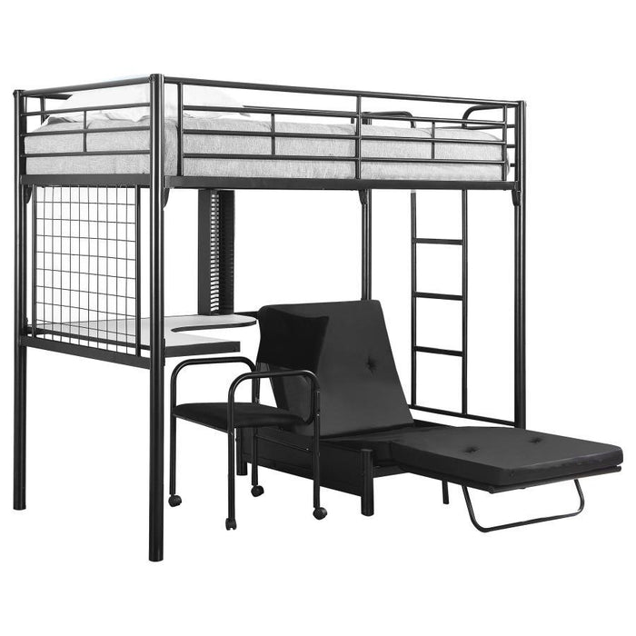 Jenner - Metal Twin Futon Workstation Loft Bed - Black