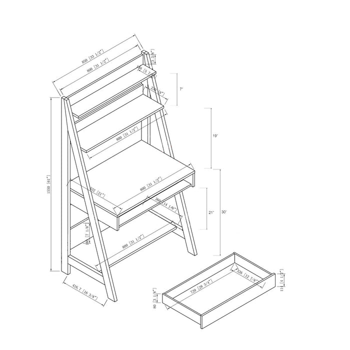 Ladder Desk, Student Desk With Three Shelves, One Drawer And Storage Bottom Shelve - Red Cocoa