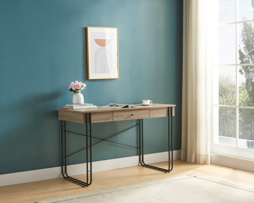 Computer Desk Writing Desk With One Drawer Metal Legs And USB Outlet Port - Brown & Black Metal