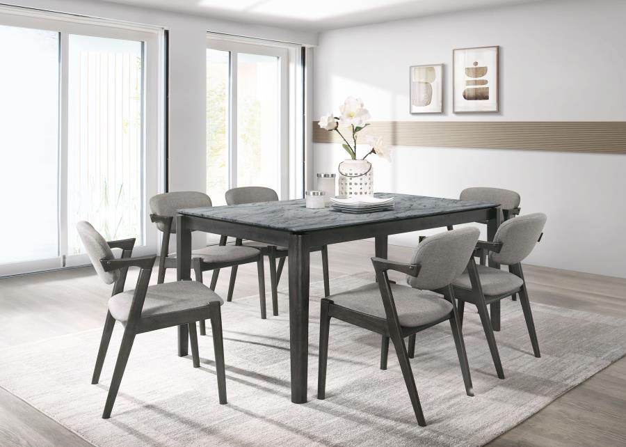 Stevie - 7 Piece Rectangular Dining Table Set - Gray And Black