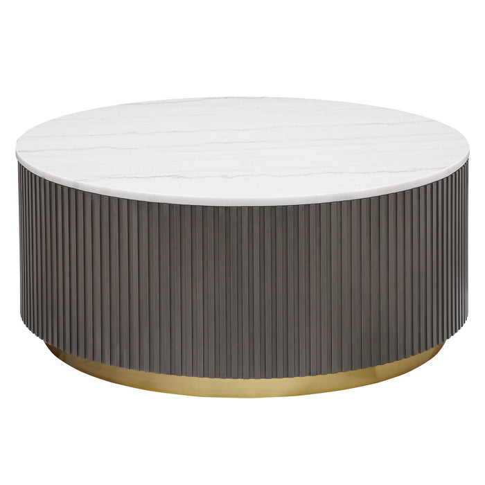 Jason - Round Marble Top Coffee Table - White And Charcoal