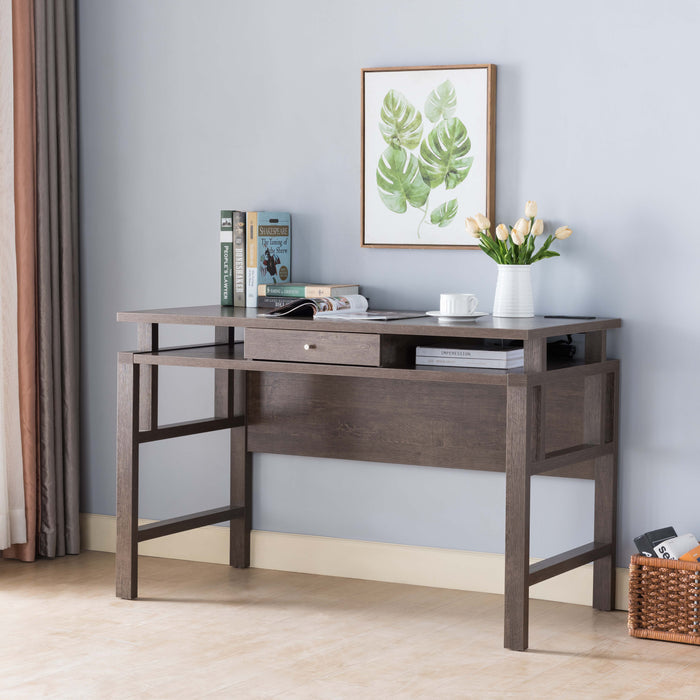 Writing Desk With Storage Drawer, USB/Power Outlet - Walnut Oak