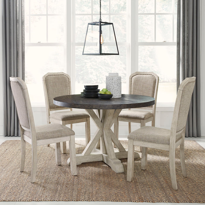 Willowrun - 5 Piece Pedestal Table Set - Rustic White