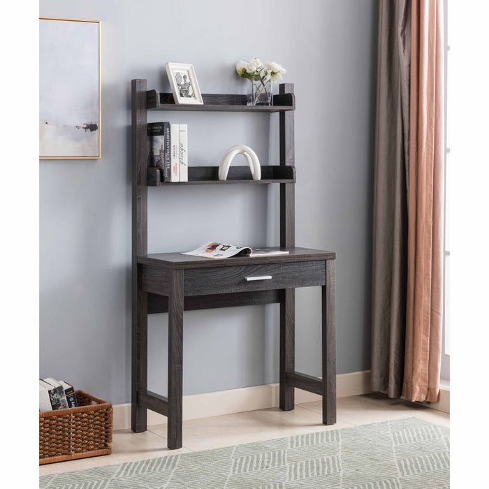 Home Office Laptop Desk With Drawer And Two Display Shelves - Distressed Grey