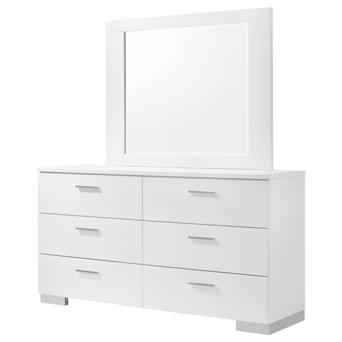 Felicity - 6-Drawer Wood Dresser With Mirror - White High Gloss