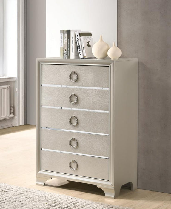 Salford - 5-Drawer Bedroom Chest - Metallic Sterling