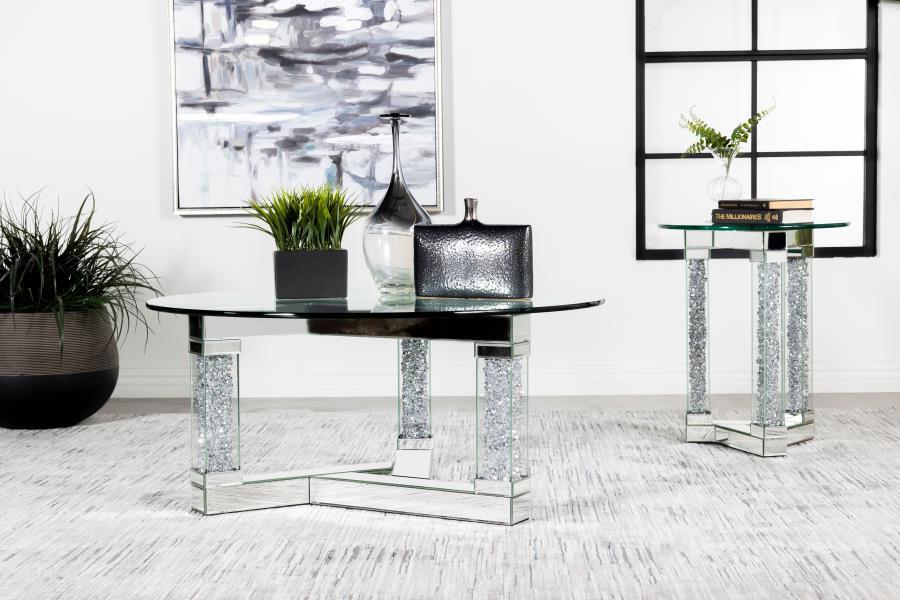 Octave - Square Glass Top Mirrored Acrylic End Table - Silver