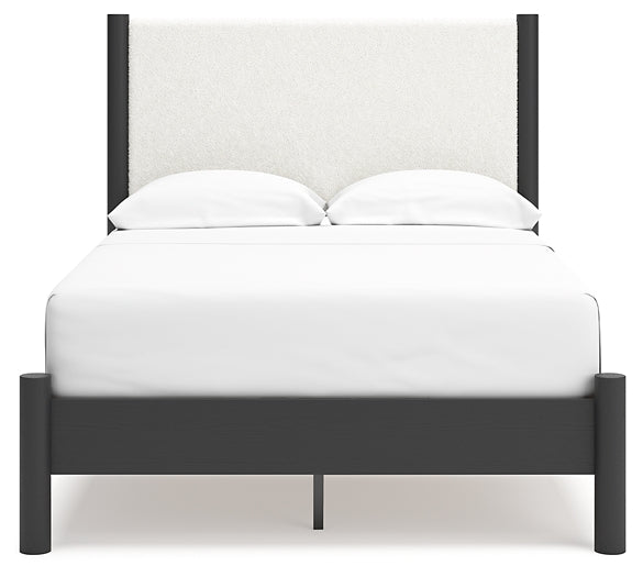 Cadmori Full Upholstered Panel Bed with Mirrored Dresser and Nightstand