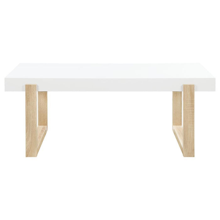 Pala - Rectangular Coffee Table - White High Gloss And Natural