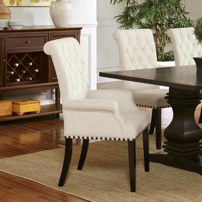 Alana - Fabric Upholstered Dining Arm Chair - Beige