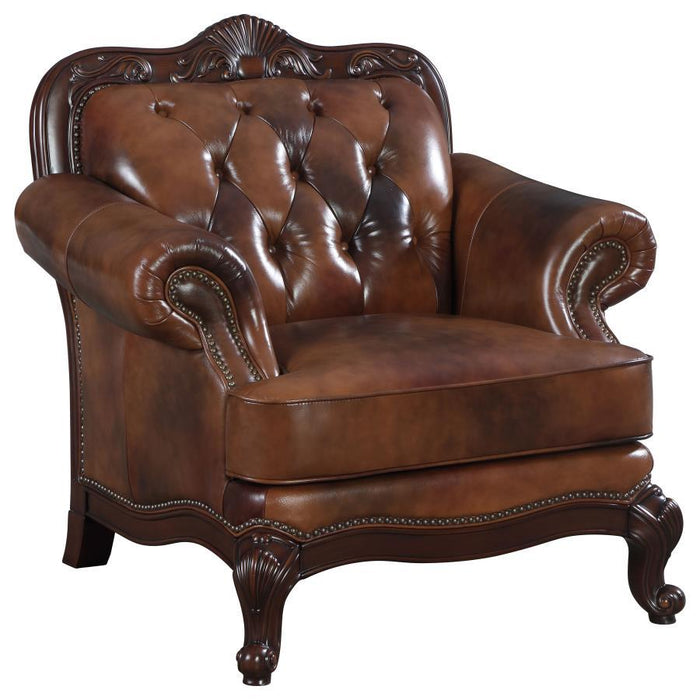 Victoria - Full Leather Upholstered Rolled Arm Chair - Brown