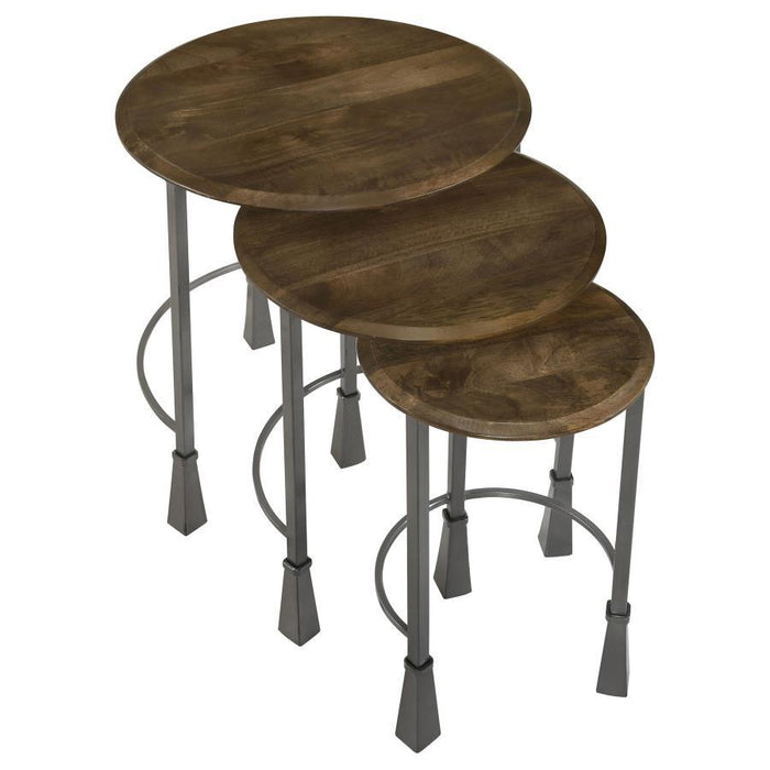 Deja - 3 Piece Round Nesting Table Set - Natural And Gunmetal