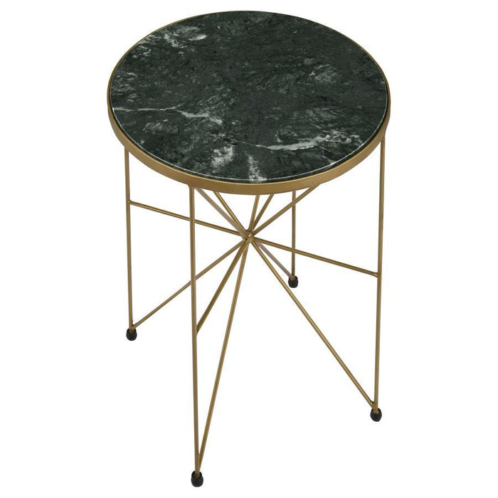 Eliska - Round Green Marble Top Accent Side Table - Antique Gold