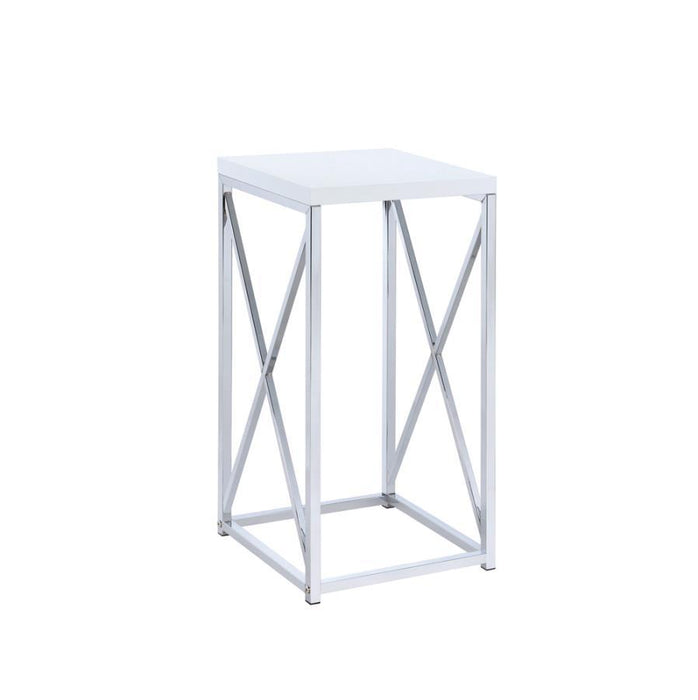 Edmund - Square Accent Side Table - White High Gloss And Chrome