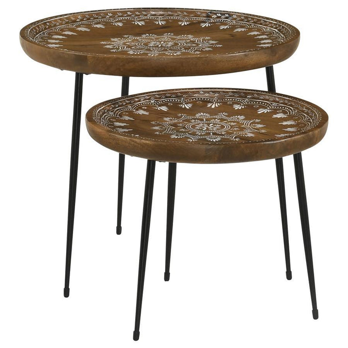 Nuala - 2 Piece Round Mango Wood Nesting Tables - Honey