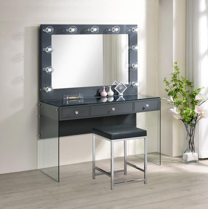 Afshan - 3-Drawer Vanity Set With Lighting - Gray High Gloss