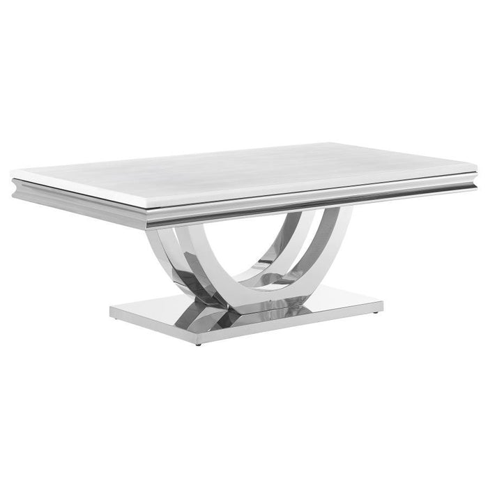 Kerwin - Rectangular Stone Top Coffee Table - White And Chrome