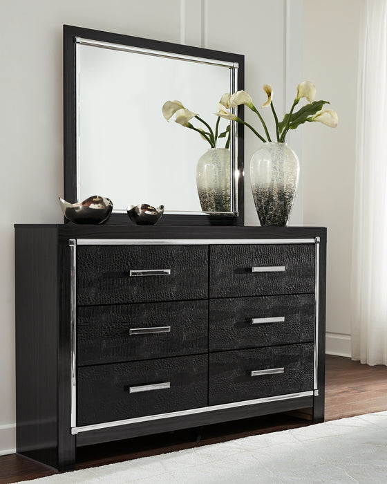 Kaydell King Panel Bed with Storage with Mirrored Dresser and Chest