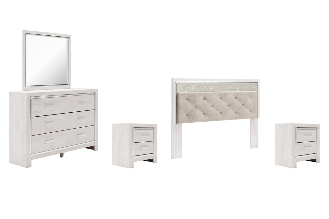 Altyra King Panel Headboard with Mirrored Dresser and 2 Nightstands