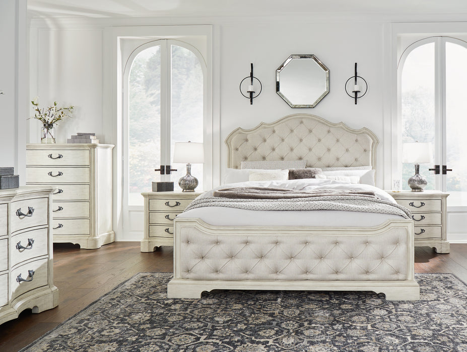 Arlendyne California King Upholstered Bed with Mirrored Dresser, Chest and 2 Nightstands