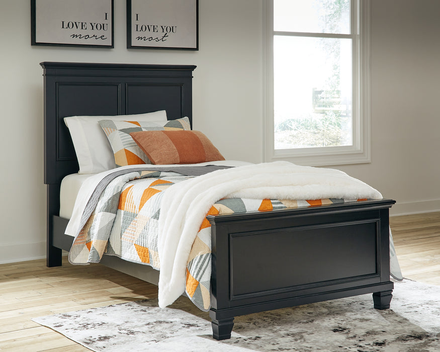 Lanolee Twin Panel Bed with Mirrored Dresser and Chest