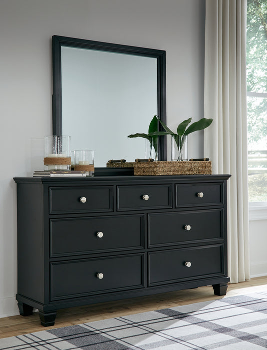 Lanolee California King Panel Bed with Mirrored Dresser, Chest and Nightstand