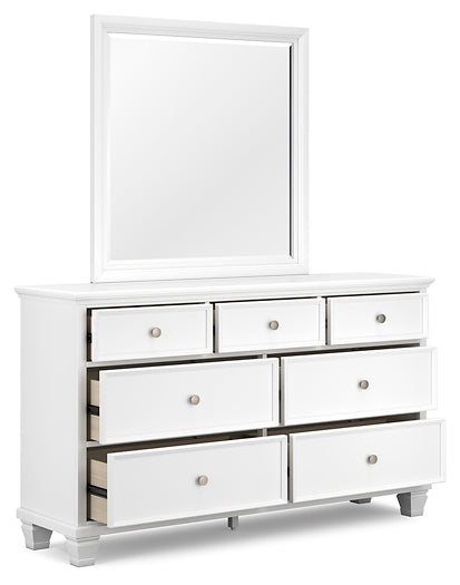 Fortman Queen Panel Bed with Mirrored Dresser and Chest