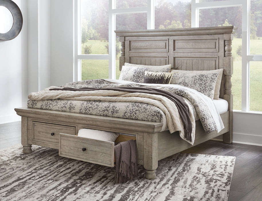 Harrastone Queen Panel Bed with Mirrored Dresser and Chest